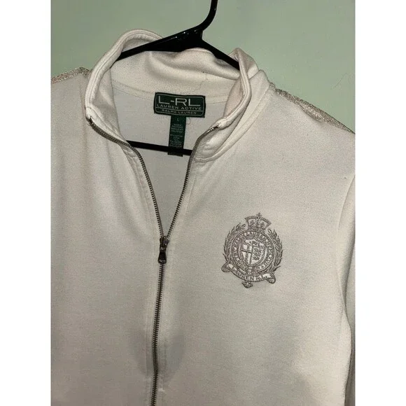 Ralph Lauren Active Ralph Laruren Zip Up Jacket with Gold Detail Sleeve Sz L - Picture 2 of 4